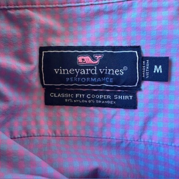 Vineyard Vines Pink and Blue Plaid Classic Fit Cooper Shirt in Size Medium - Picture 3 of 5